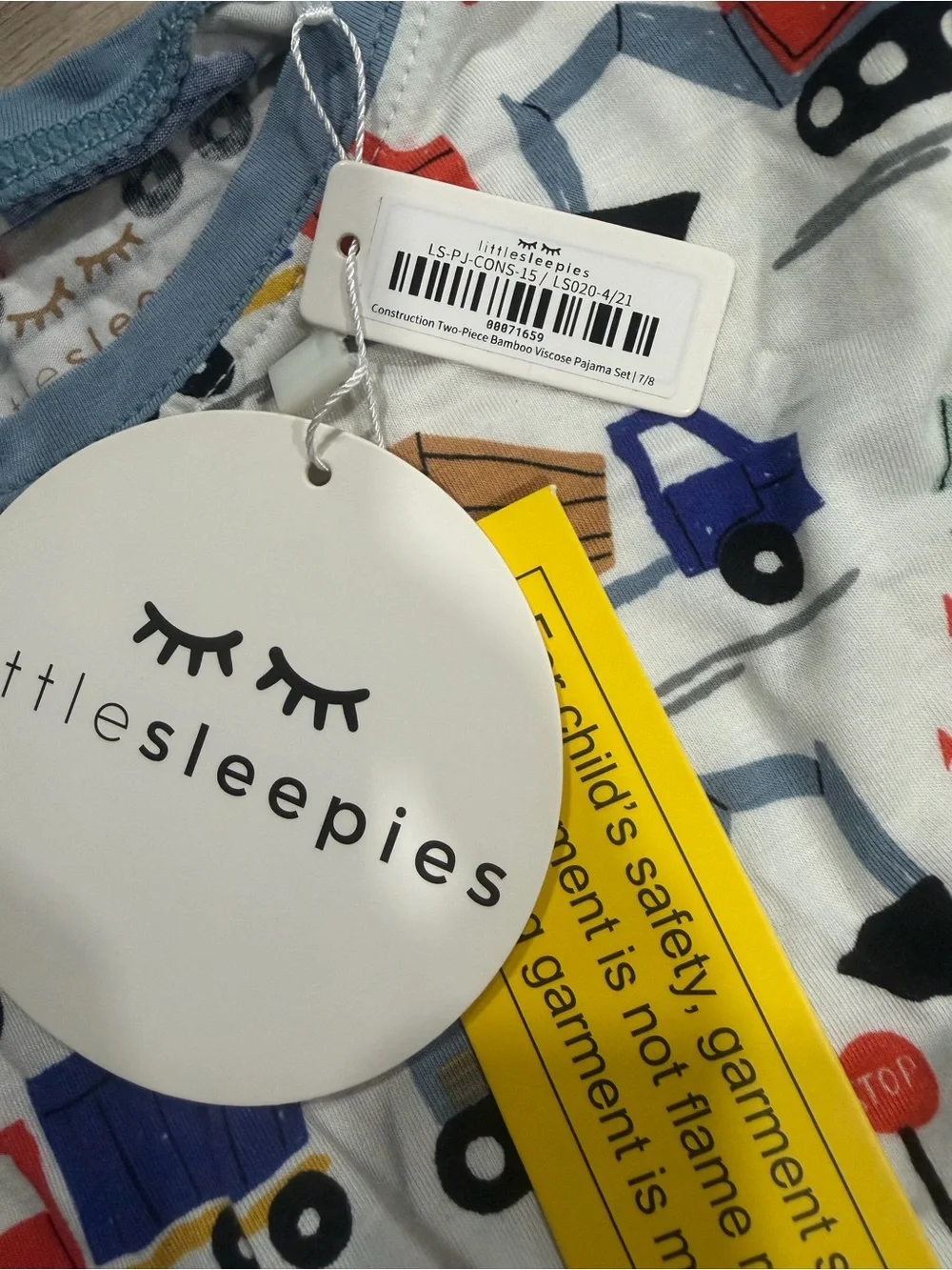 Little Sleepies White Construction Trucks Pajama Set with Blue Trim